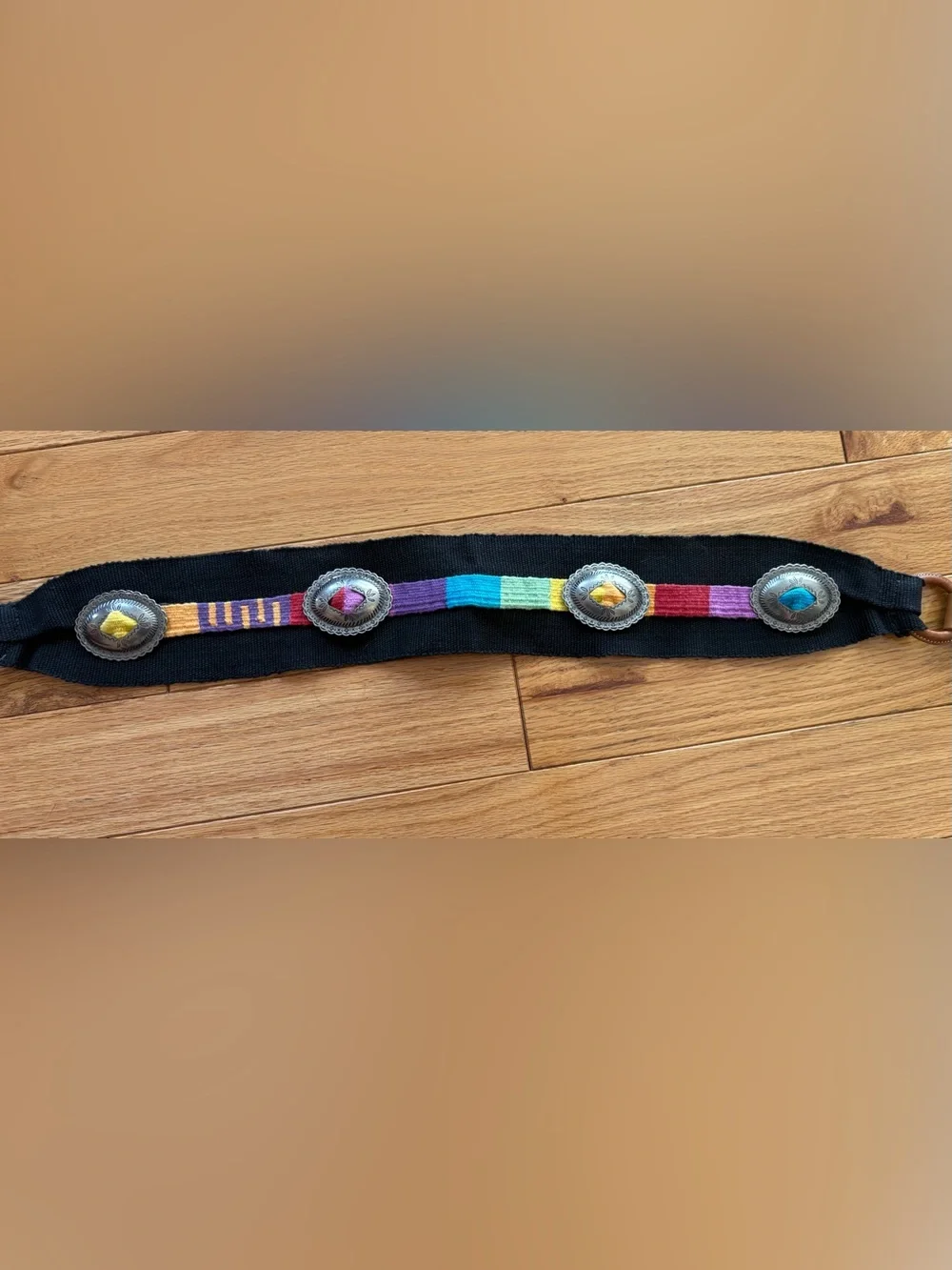 Women’s Concho Belt Multicolor Woven Boho Western Colorful Size L